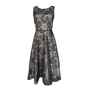Ann Taylor Black Midi Dress with Floral Overlay